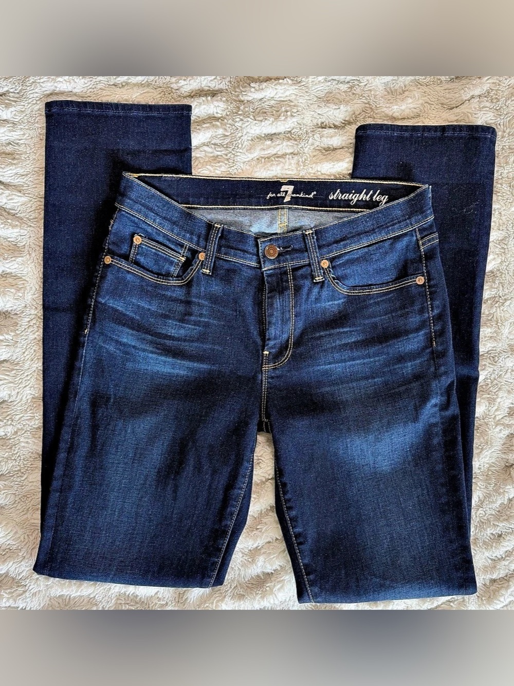 7 For All Mankind Straight Leg Jeans Dark Indigo Stretch Denim Size 29
